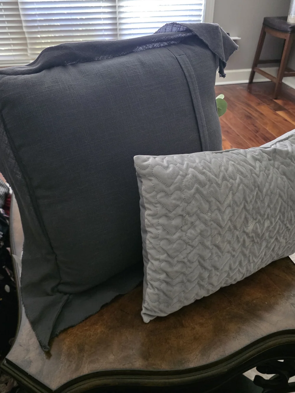 Gray Quilted Lumbar Pillow and Dark Gray Back Cushion Set